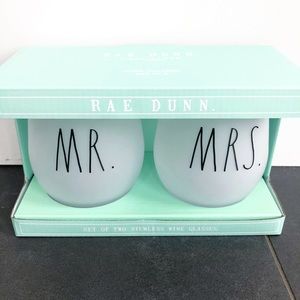 RAE DUNN Stemless Wine Glass Mr & Mrs Wedding Mug
